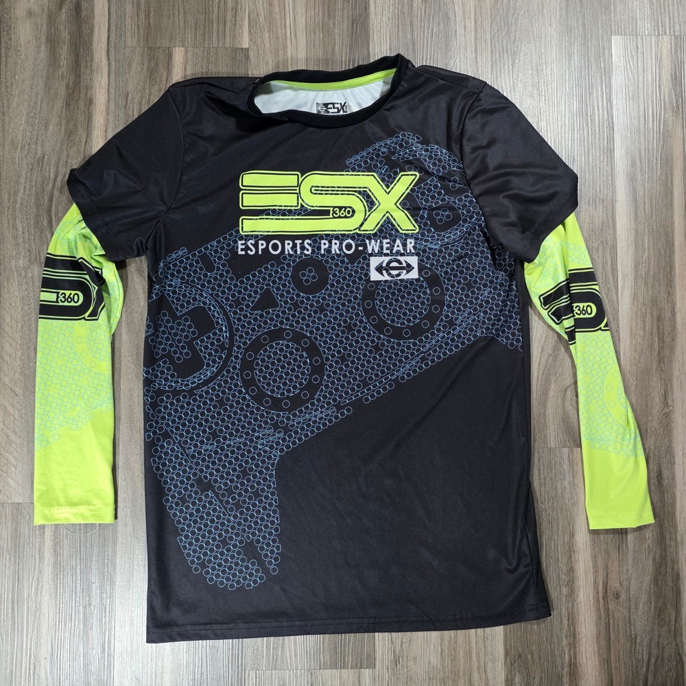 ESX 360 Esports Pro-Wear Gaming Jersey Shirt Black Neon Green Mens Size 18 L/S